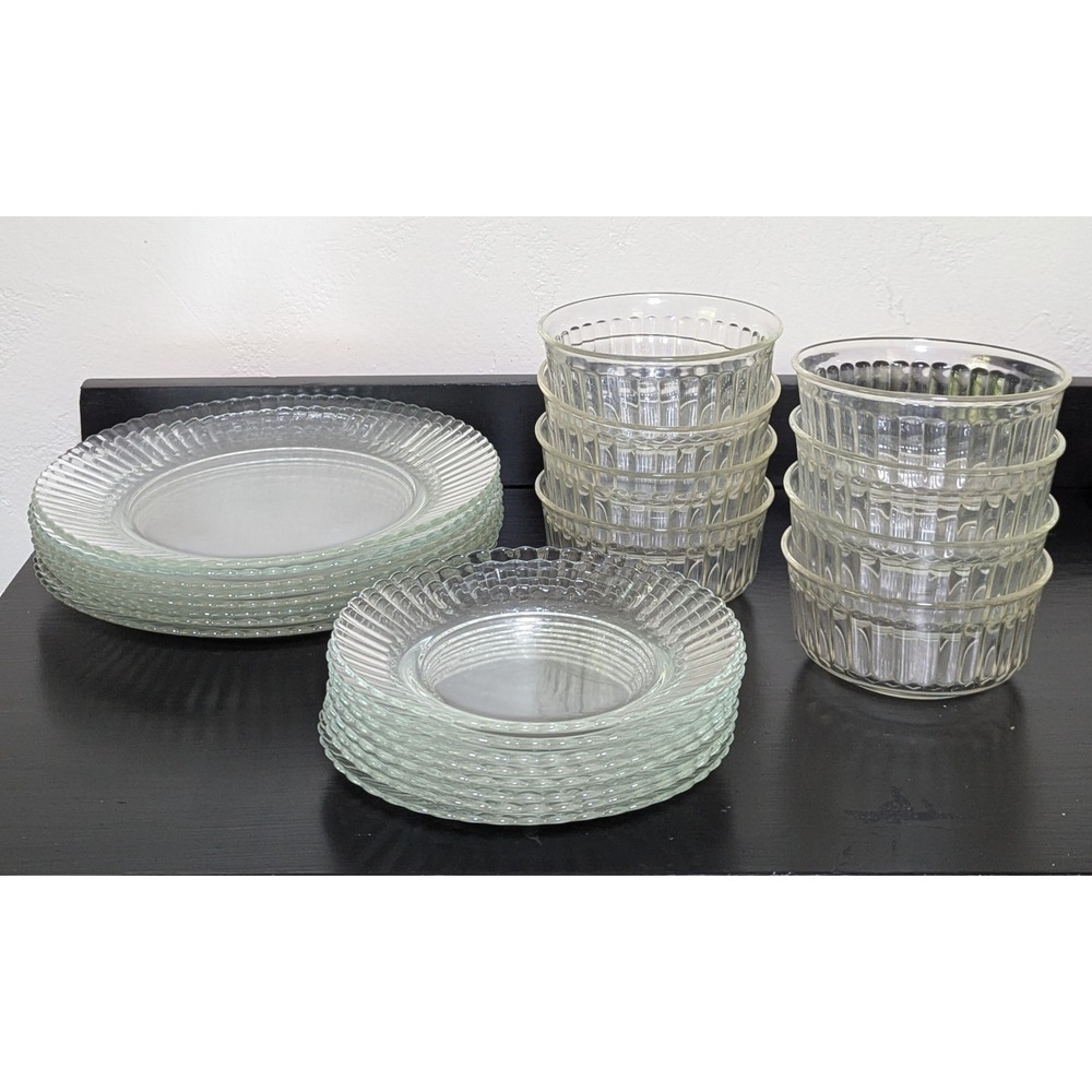 Vintage MCM Fortecrisa Mexico Ribbed Clear Glass Eight Piece Table Setting